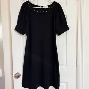 Calvin Klein Black Midi Dress with Gold Stud Trim